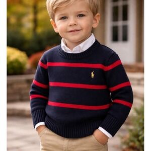 VTG Polo Ralph Lauren Cozy Fall Toddler Striped Knit Sweater 2/2T Black Classic